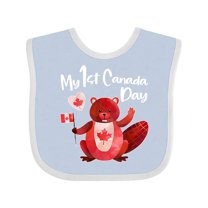 Inktastic My 1st Canada Day with Red and White Maple Leaves Boys or Girls Baby Bib