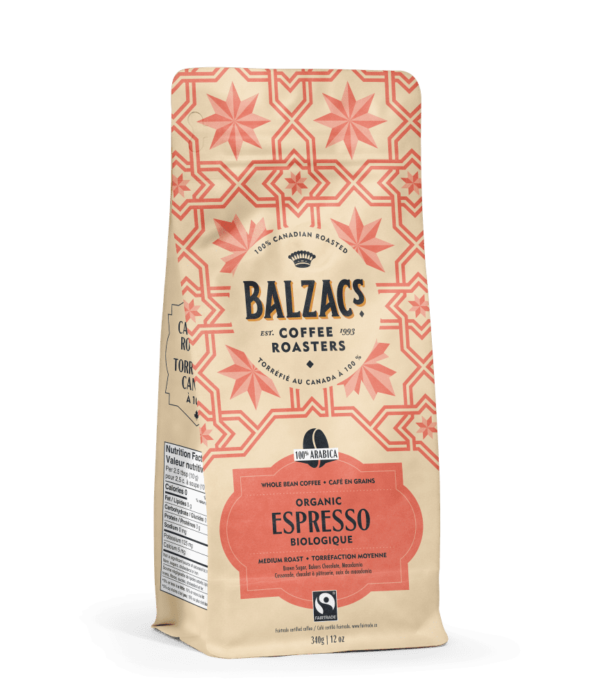 Balzac's Coffee Espresso Blend Whole Bean Fairtrade Organic 340g, BLZ Espresso Blend Med 340g