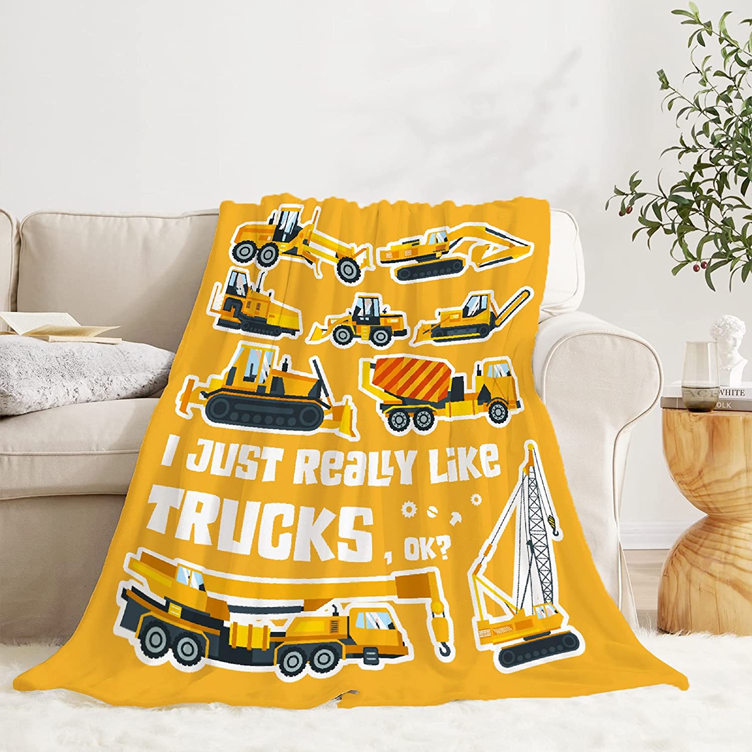 Trucks Blanket, I Just Really Like Trucks, Ok? Throw Blanket for Girls Boys Gifts, Ultral Soft Cozy Warm Flannel Fleece Suit for Sofa, Couch, Bed, Travel, Sofa 80"x60" L Blanket for Adults - image 4 of 6