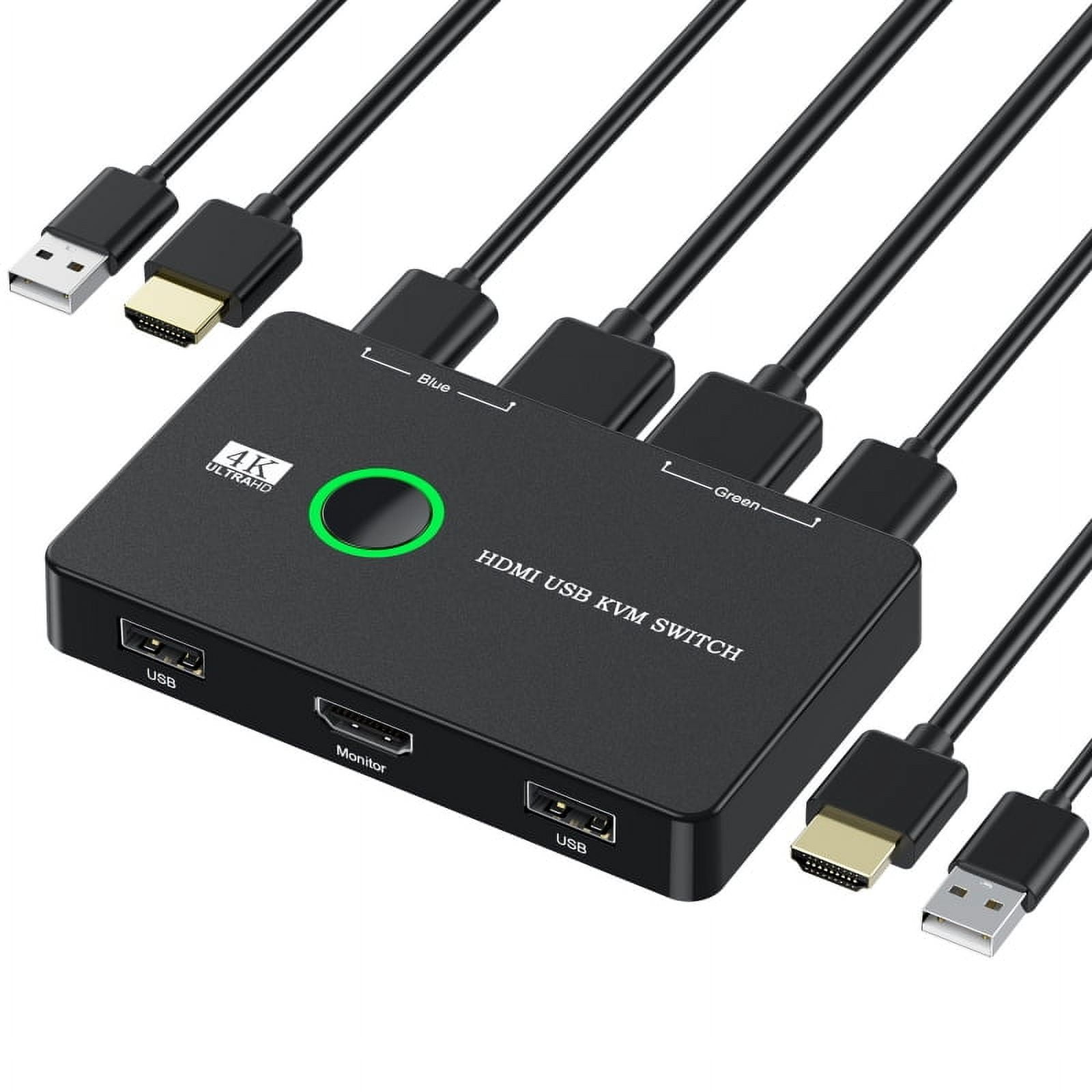 FVH KVM USB 2.0 & HDMI 4K Switch Selector Dual PCs Sharing Monitor HDTV USB Port Keyboard Mouse Scanner Printer