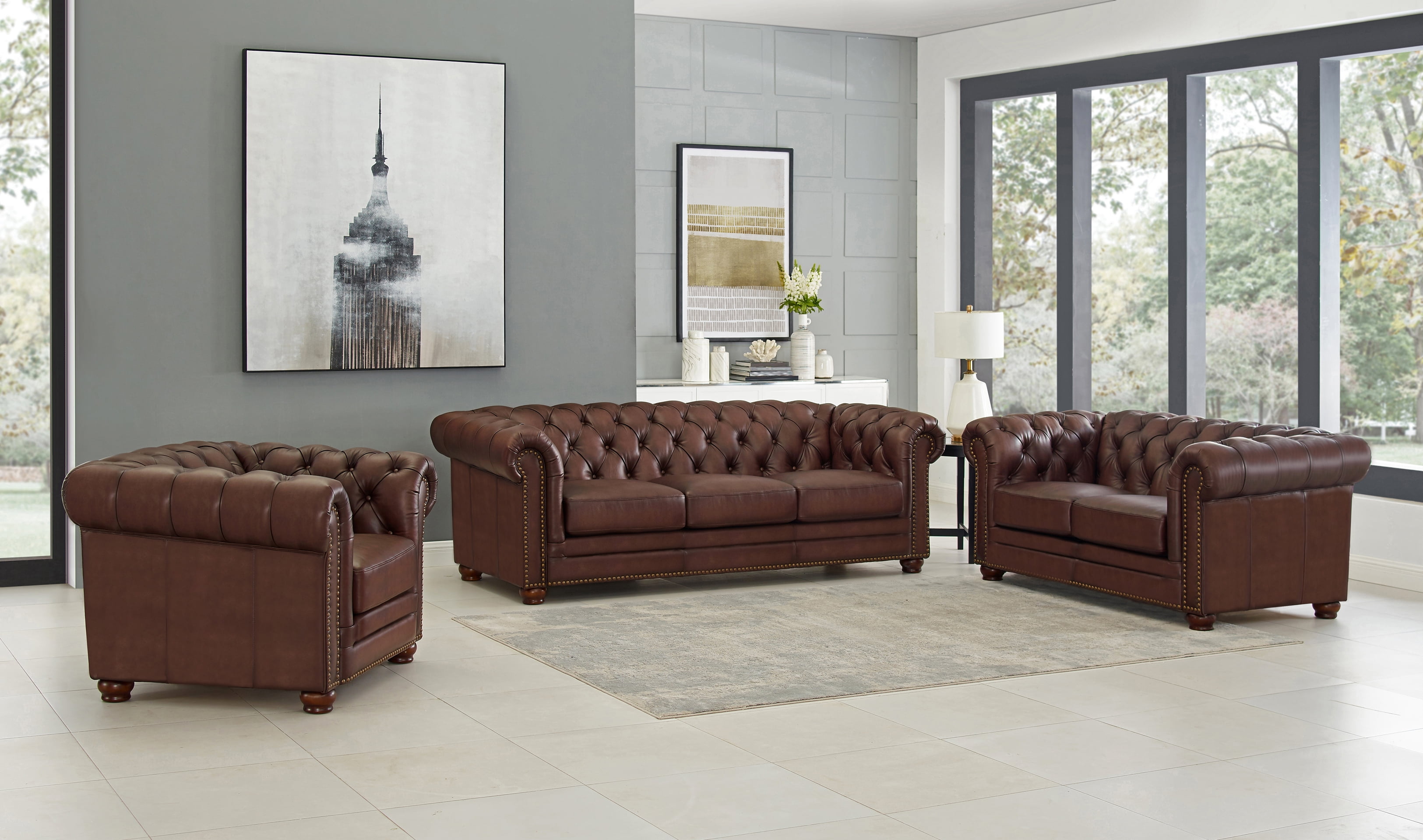 Leather Chesterfield Sofa Loveseat And, 100 Leather Sofa Set