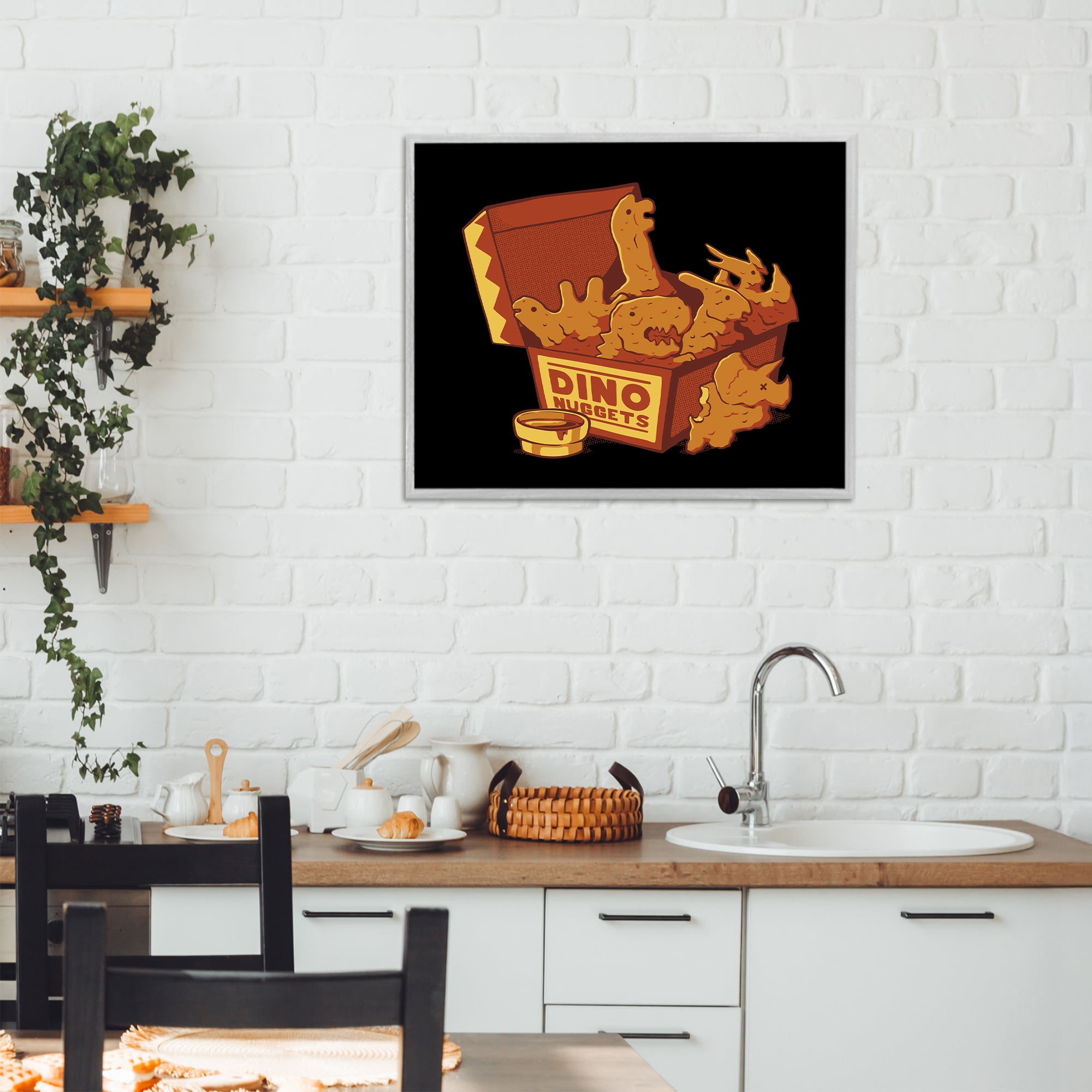 Stupell Industries Dino Nuggets with Sauce Gray Framed Giclee Art, design by Tobe Fonseca
