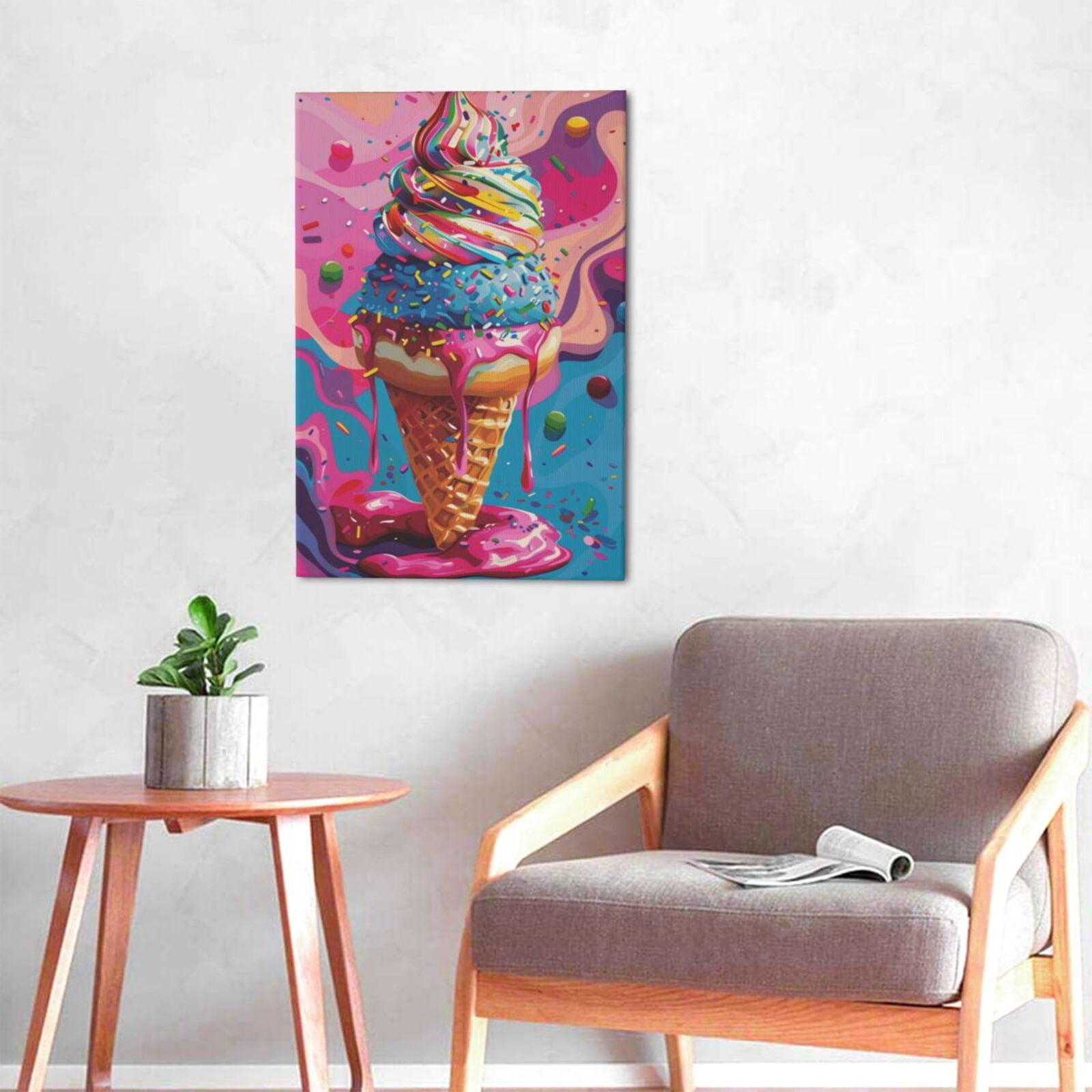 16x24 inch Ice Cream Cone Canvas Paintings Wall Decor,Ice Cream Shop Picture Decor Accessory,Charm Ice Cream Cone Modern Style Painting Poster,Gift For Children,Ice Cream Shop,Kid Room Decor