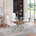 thumbnail image 2 of 36" Round Glass Dining Room Table with Glass Top and Chrome Legs for Kitchen and Dining, Modern Compact Round Dinner Table for Apartment Small Spaces (Silver), 2 of 10