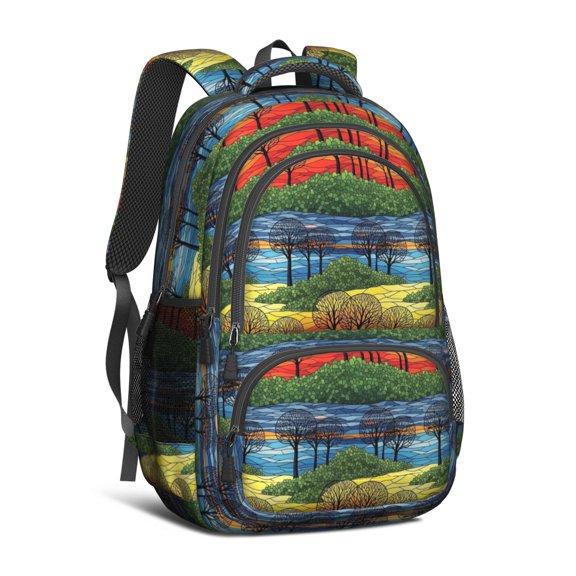 Geometric Tree Green Pattern Cute School Backpack Bag with Padded Back and Adjustable Shoulder Straps 16.9 X 12.6 X 5.9 Inches