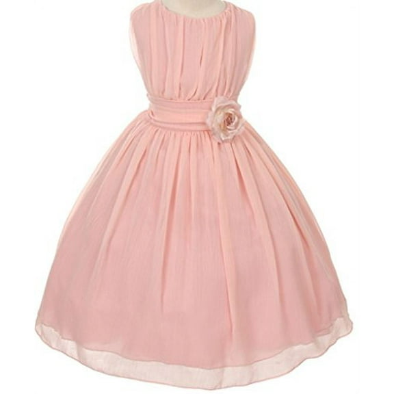 Big Girls' Classic Yoro Wrinkled Chiffon Special Flowers Girls Dresses Blush Size 10