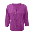 thumbnail image 4 of MIXUE Women Blouses Summer Solid Color V Neck Button Down Short Sleeve Loose Fit Casual Classic Womens Tops Sportswear,Purple,XXXL, 4 of 4