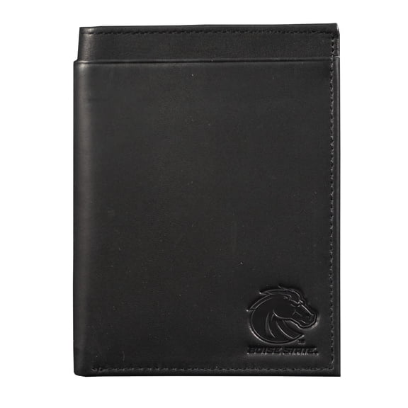 Boise-St. Bronco's Black Leather RFID Blocking Passport Holder Cover Travel Billfold Wallet for Men & Women