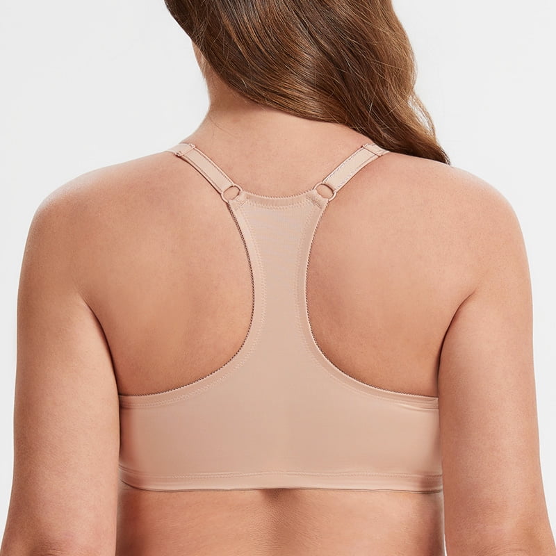 MELENECA Women's Racerback Front Closure Lace Unlined Plus Size Full Coverage Underwire Bra Pale Nude 40B