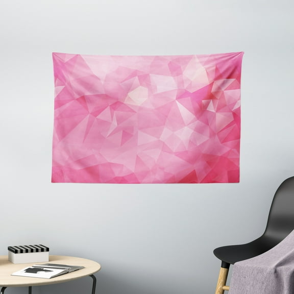 Pink Tapestry, Abstract Polygonal Design with Fractal Look and Triangles in Pink Shades, Wall Hanging for Bedroom Living Room Dorm Decor, 60W X 40L Inches, Pale Pink and Hot Pink, by Ambesonne