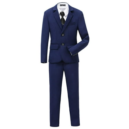 

YuanLu Boys Tuxedo for Kids Toddler Boy Formal Suits Set Ring Bearer Outfit Blue with Black Tie Size 12