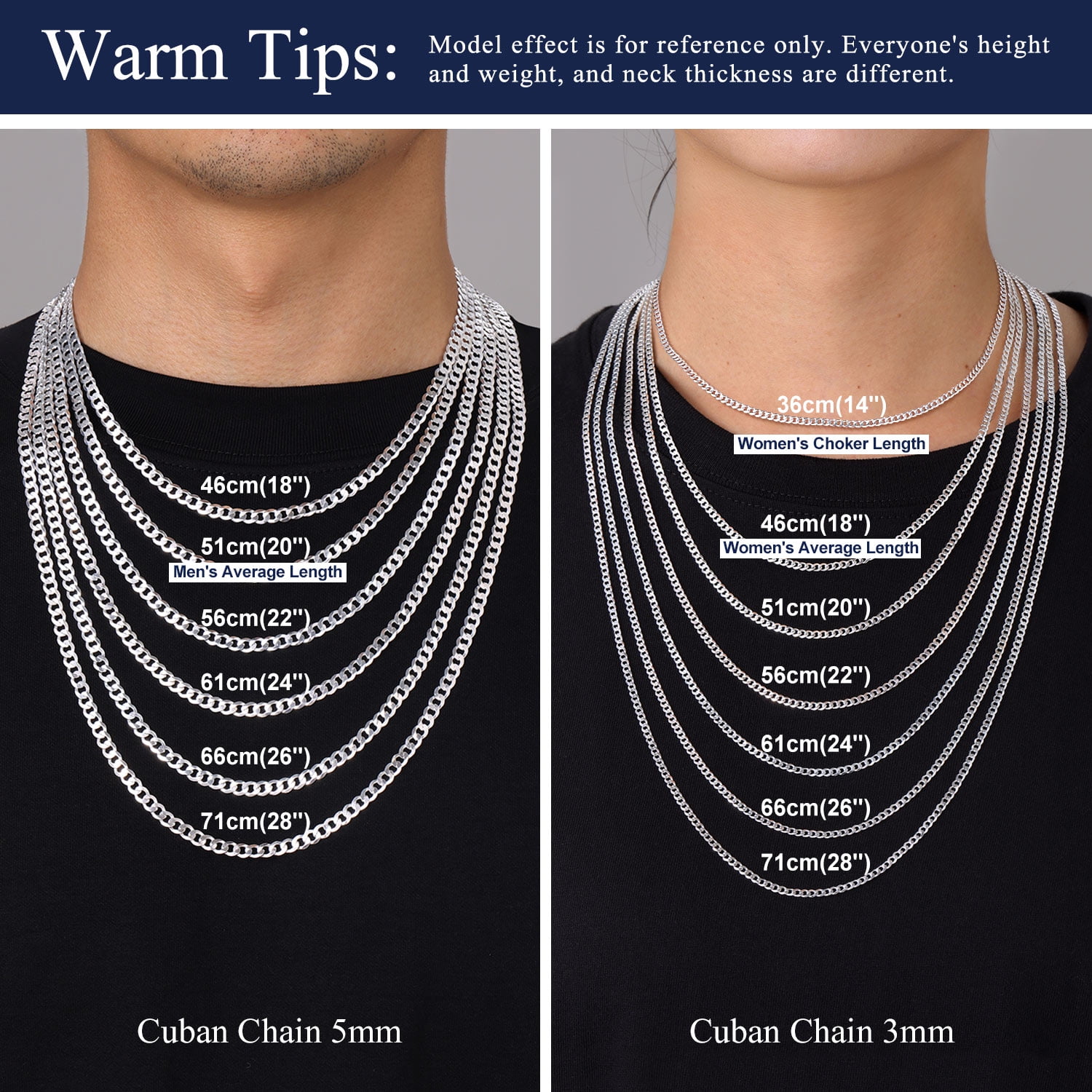 Suplight Solid 925 Sterling Silver Chain Necklace 3mm Flat Curb Cuban Link Chain Jewelry Gift for Men Women
