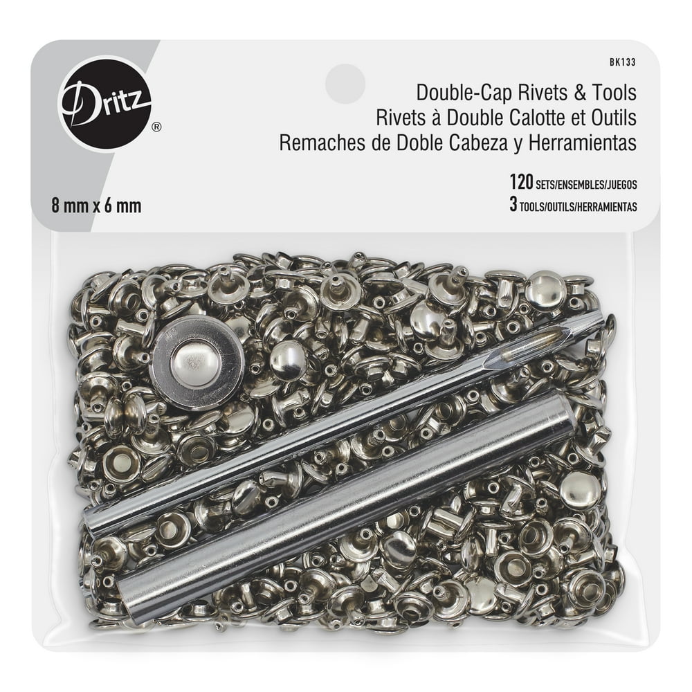 Dritz DoubleCap Rivets & Tools, 8 mm, Silver, 120 Sets
