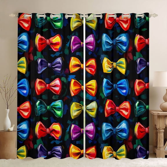 Homewish Kawaii Bow Blackout Curtains Set of 2 (52x84 Each),Cute Cartoon Bowtie Window Curtains,Multicolor Bowknot Curtains and Drapes For Girl Teens,Super Cozy Room Decor