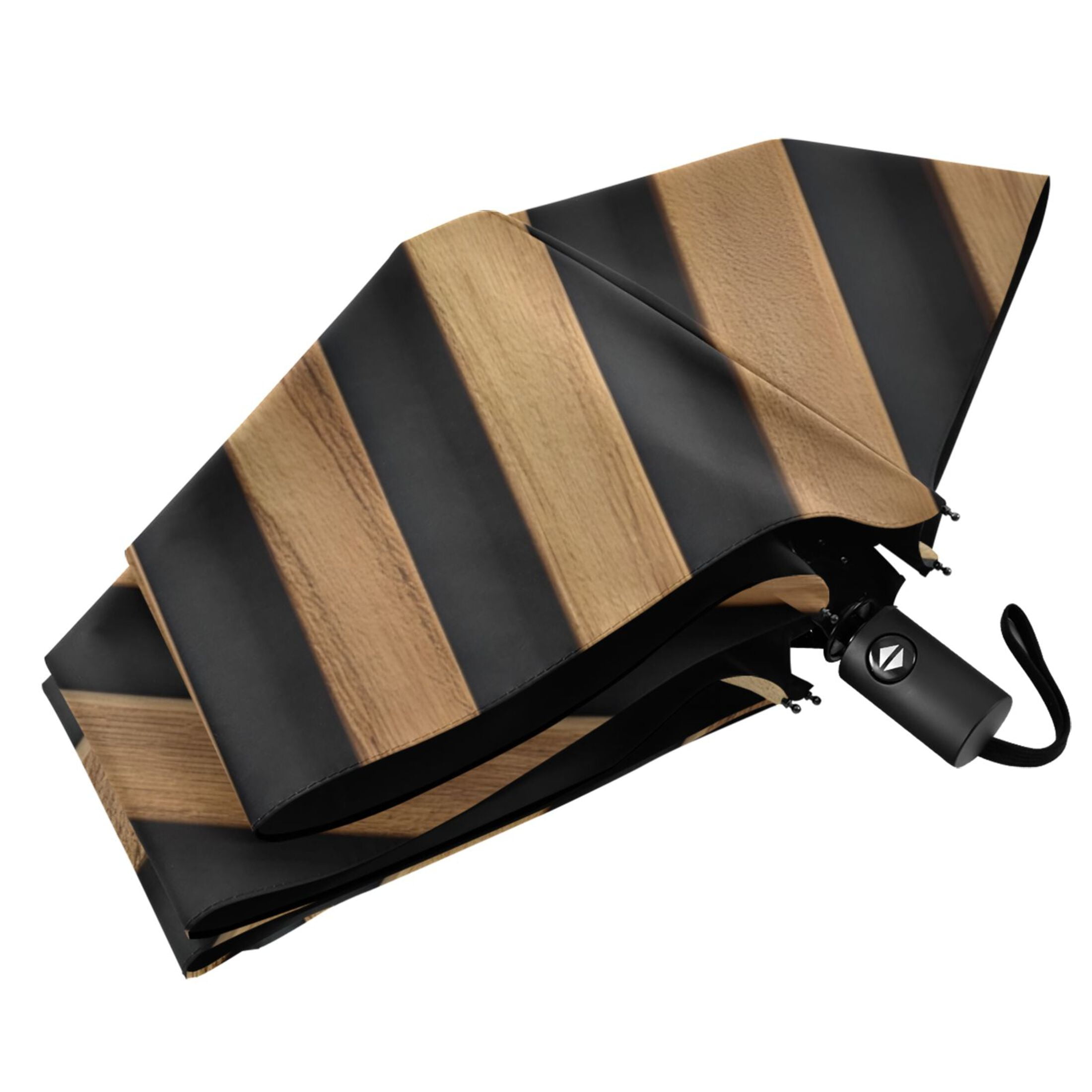 Brown Stripes Folding Umbrella UV50+ Waterproof Sun Protection Auto Open Close Compact Fiberglass Frame