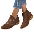 thumbnail image 7 of Brown Women Boots With Embroidery Round Toe Thick Heel Side Zipper For Winter Outfits, 7 of 7