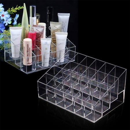 24 Slots Lipstick Organizer Crystal Clear Acrylic Lipsticks Display Stand Case Holder Storage Lipgloss Organizer for Makeup Brushes,Roller Essential Oils