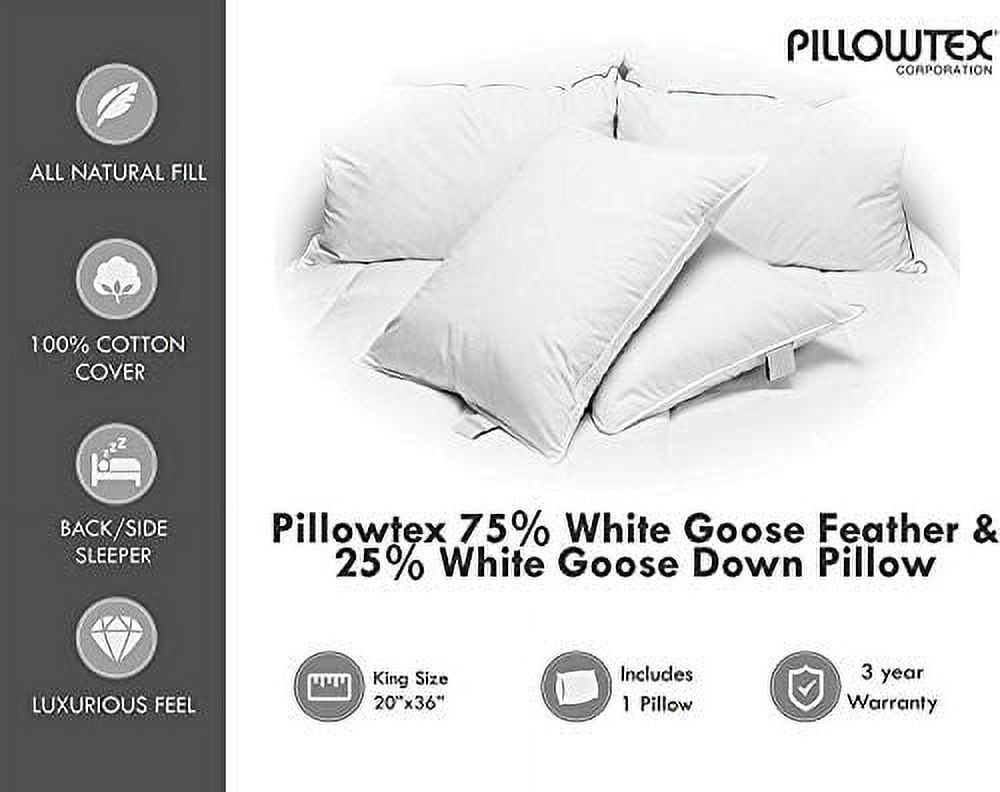 White Goose Down Pillow - 100% Cotton Cover Pillows 75% Feather & 25% Down 550 Fill Power
