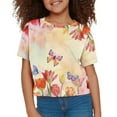 thumbnail image 3 of Uourmeti Butterfly Crew Neck Short Sleeve T-Shirt Summer Short Athletic Pullover Tulips Casual Soft Crop Top for Girls 5-14Y, 3 of 5