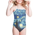 thumbnail image 2 of SEANATIVE Aesthetic Girls Swimsuit One Piece Size 1-2 Quick Dry Kids Beach Swimwear Vincent Van Gogh-The Starry Night Lace Up Bathing Suit, 2 of 5