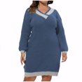 thumbnail image 2 of Puntoco-suéter informal para mujer, vestido de lana con cuello en V, cinturilla y vestido ajustado de talla grande, liquidación navideña Puntoco Puntoco-4604, 2 of 4