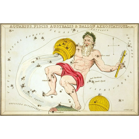 24"x36" Gallery Poster, Aquarius, constellation astronomy astrology map