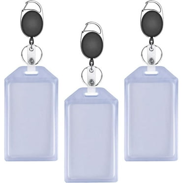 3 Pack Heavy Duty ID Card Badge Holder with 3 Pack Badge Holder Black Clip, Hard Plastic Vertical Silicone Soft Clear PVC Card Holder Name Tag Holder
