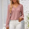 thumbnail image 5 of HomeDM Long Sleeve Shirts for Women Trendy Lace V Neck Casual Pullover Tops Loose Fit Dressy Blouses - Pink/M, 5 of 9