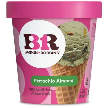 Baskin-Robbins Pistachio Almond Ice Cream, 14 fl oz Cup – Pistachio Ice Cream with Crunchy Almonds