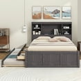 thumbnail image 2 of Newboti Furniture Full Size Platform Bed with Storage Headboard, Charging Station, Twin Size Trundle and 3 Drawers, Antique Brown NO.79313, 2 of 16