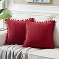 thumbnail image 2 of Pack of 2 Lumbar Decorative Throw Pillow Covers with Pom-poms, Soft Corduroy Solid Rectangle Cushion Cases Set for Couch Sofa Bedroom Car Living Room, 2 of 7