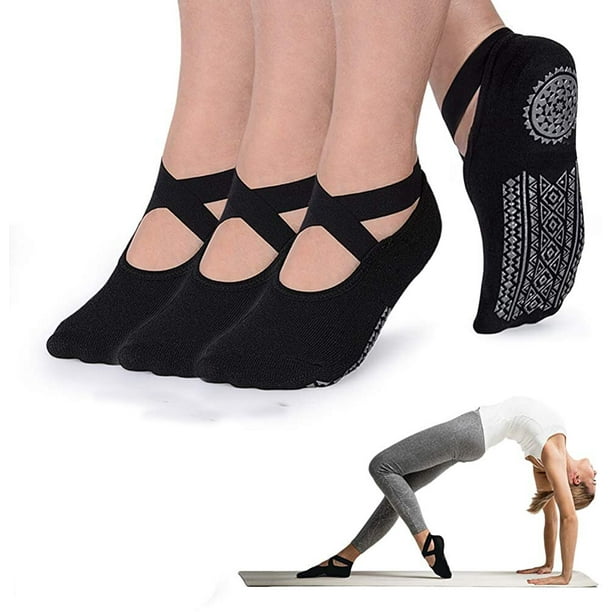 Calcetines de yoga para mujer con empuñaduras antideslizantes y amp; Correas, calcetín de algodón de vendaje, ideal para entrenamiento descalzo de baile de ballet de barra pura de Pilates Tan Jianjun unisex