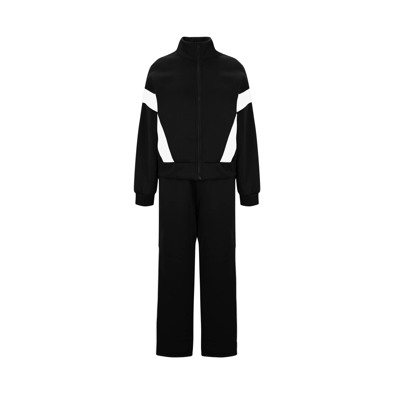 YUGYXL Womens Color Block Tracksuit 2 Pieces Outfits Long Sleeve Zipper Jacket and Pants Sportswear Sweatsuits with Pocket Black