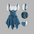 thumbnail image 2 of Oksale Oktoberfest Outfits for Women Asymmetrical Hem Mini Dirndl Dresses Halloween Puff Sleeve Lace Up Square Neck Medieval Dress for Carnival Navy S, 2 of 7