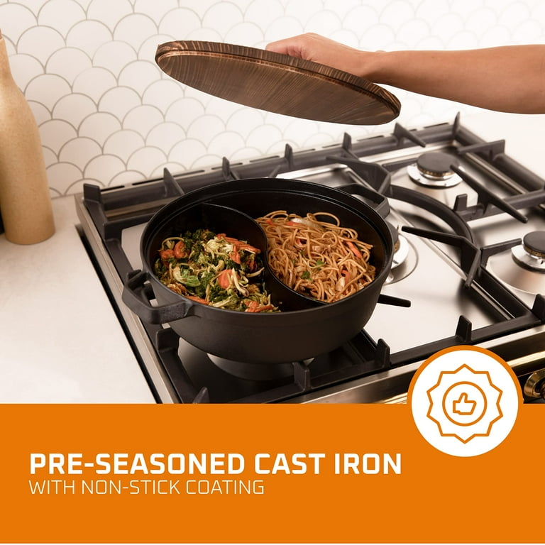 Bruntmor 3 Qt Grey Cast Iron Skillet with Lid, 2 in1 Non-Stick