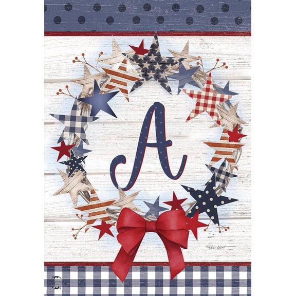 American Wreath Monogram  Garden Flag Patritoic 12.5" x 18"
