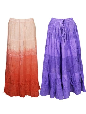 Mogul Women's Red Purple Flared Long Maxi Skirts