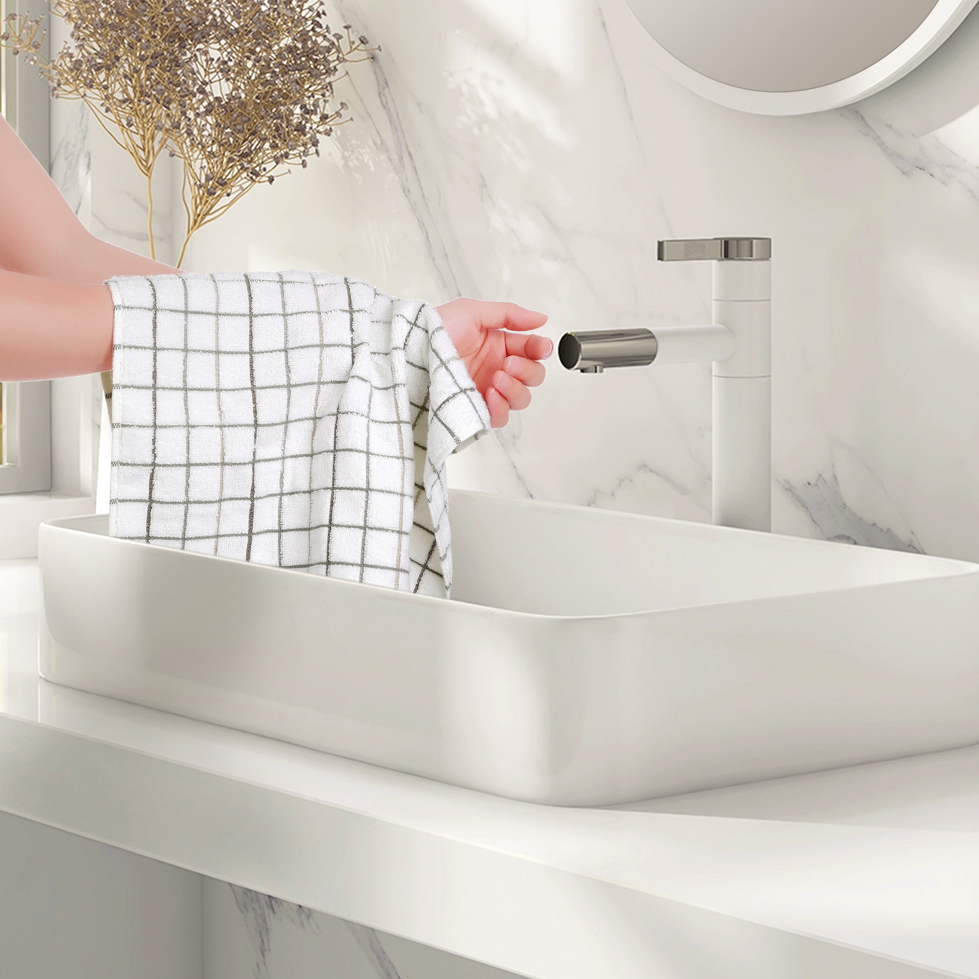 Unique Bargains Bathroom Hand Towels Soft Absorbent Kitchen Towel Sets 14" x 28" Grey 4pk