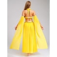 thumbnail image 4 of Aiihoo Ensemble de Costume de Danse Orientale 4 Pcs pour Femmes, Robe à Ourlet Doré et Manches Longues, Jaune, 4 of 7
