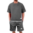 thumbnail image 2 of YNGKMEA Two Piece Lounge Set for Men 2026 Summer Oversized Sets Dressy Casual Waffle Shorts Outfits Vacation Matching Set with Pockets Dark Gray L, 2 of 4