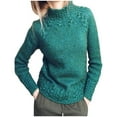 thumbnail image 2 of MSJUHEG womens sweaters turtleneck sweater women Acrylic High Neck Pullover style Long sleeves Lightweight women's sweaters Green L, 2 of 6