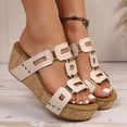 thumbnail image 4 of Rokment Womens Orthopedic Wedges Dressy Sandals 2026 Summer Fashion Casual Geometric Leather Open Toe Arch Support Platform Dress Slip on Comfortable Chunky Heeled Walking Slides White Size 6, 4 of 7