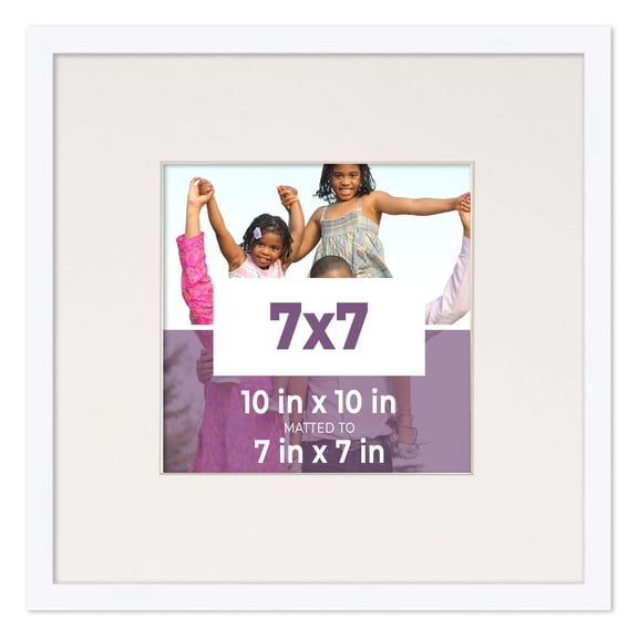 7x7 Frame White With White Picture Mat For 7x7 Photo - White 10x10 Frame To Display Print or Poster