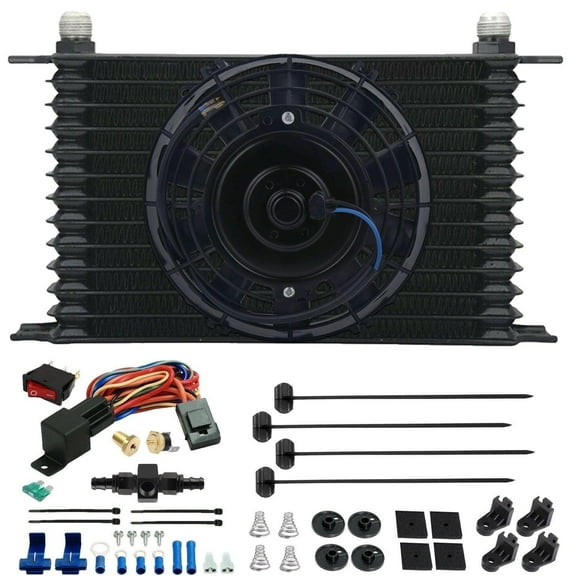 13 Row Transmission Oil Cooler Electric Fan AN In-Line Thermostat Switch