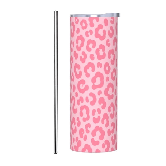 Pink Leopard Print 20oz Insulated Tumbler with Handle and Straw Travel Coffee Cup Car Cup Gift for Women with Stainless Steel Straw