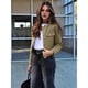 thumbnail image 5 of Chaqueta Blazer Corta para Mujer, Sin Cuello, con Botones, Estilo Casual de Negocios, Ideal para Otoño e Invierno. Marrón Oscuro XS, 5 of 9
