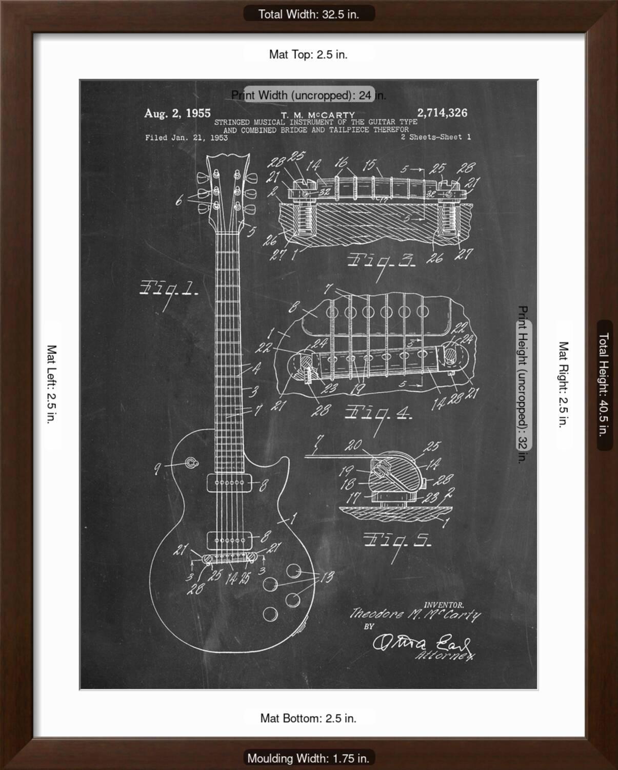 Art.com Gibson Les Paul Guitar Patent Art Print by Cole Borders, Brown Frame Wall Art, 32" x 40"
