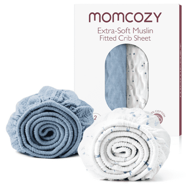 Momcozy Muslin Standard Fitted Crib Sheets -Blue Star Moon