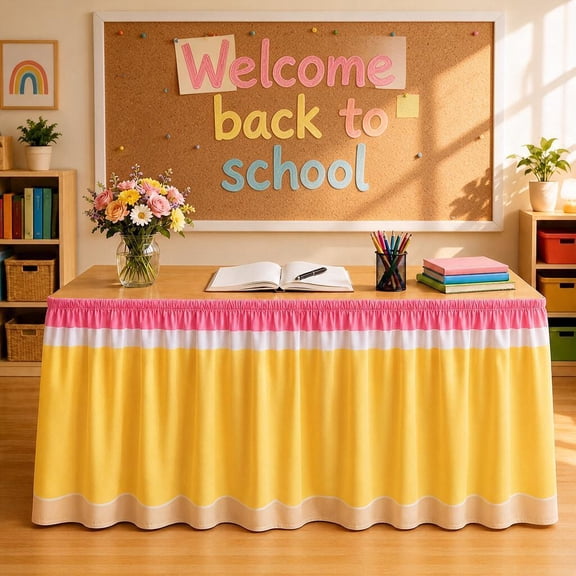 Desk Skirt,Stationery Teacher Desk Skirts for Classroom Rectangle Tablecover Skirt for Back to Bookcase Cabinet Teacher Table Supplies Stationery(79*29IN)