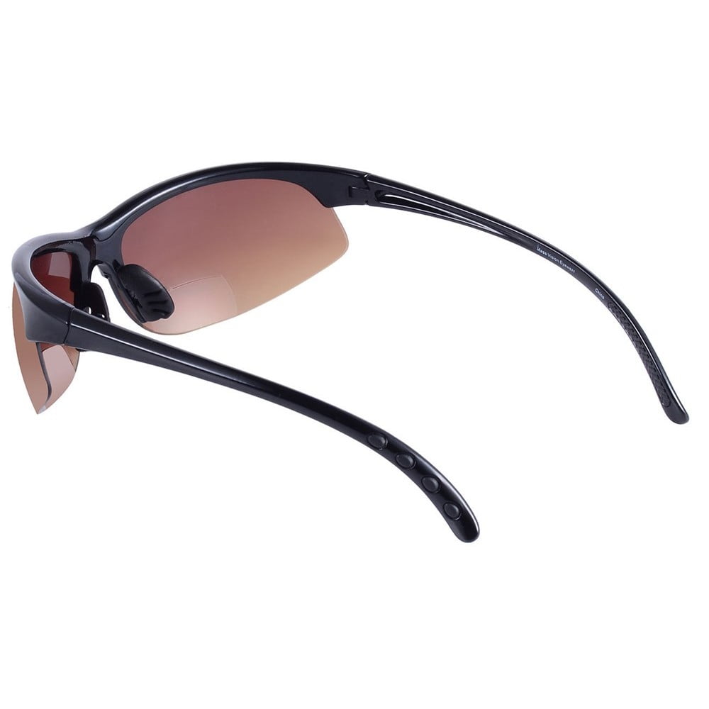 2 Pair of Unisex Bifocal Sport Wrap Sunglasses - Outdoor Reading Sunglasses - Black/High Definition Amber - 1.75
